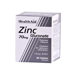 Zinc Gluconate 70mg (10mg elemental Zinc) - 90 Tablets, HealthAid