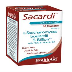 Sacardi  (Saccharomyces boulardii) 5billion +Vit B3+FOS 30 Vegica, HealthAid