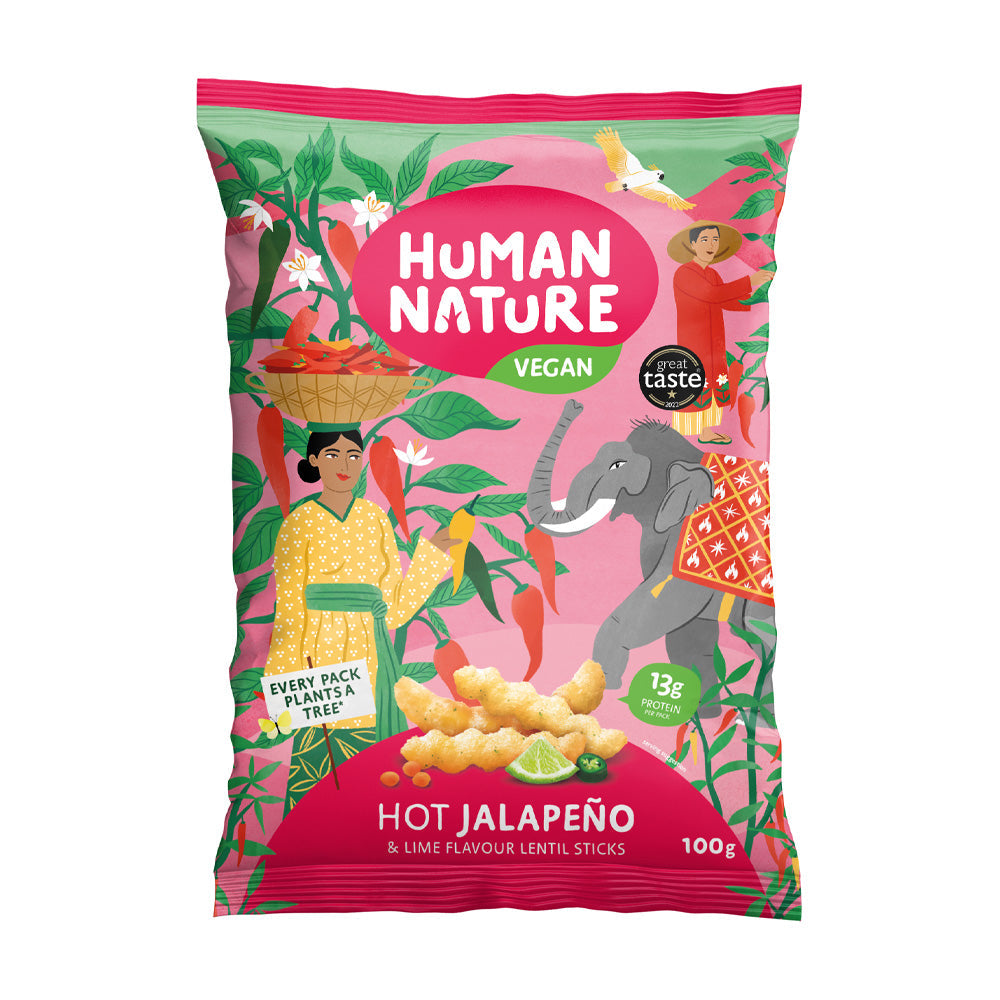 Human Nature Hot jalapeno and Lime Flavour Lentil Snacks 100g, Human Nature