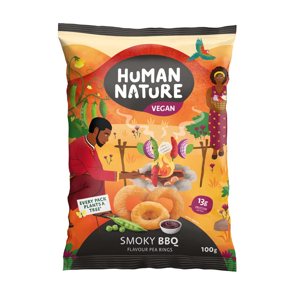 Human Nature Smoky BBQ Pea Rings 100g, Human Nature