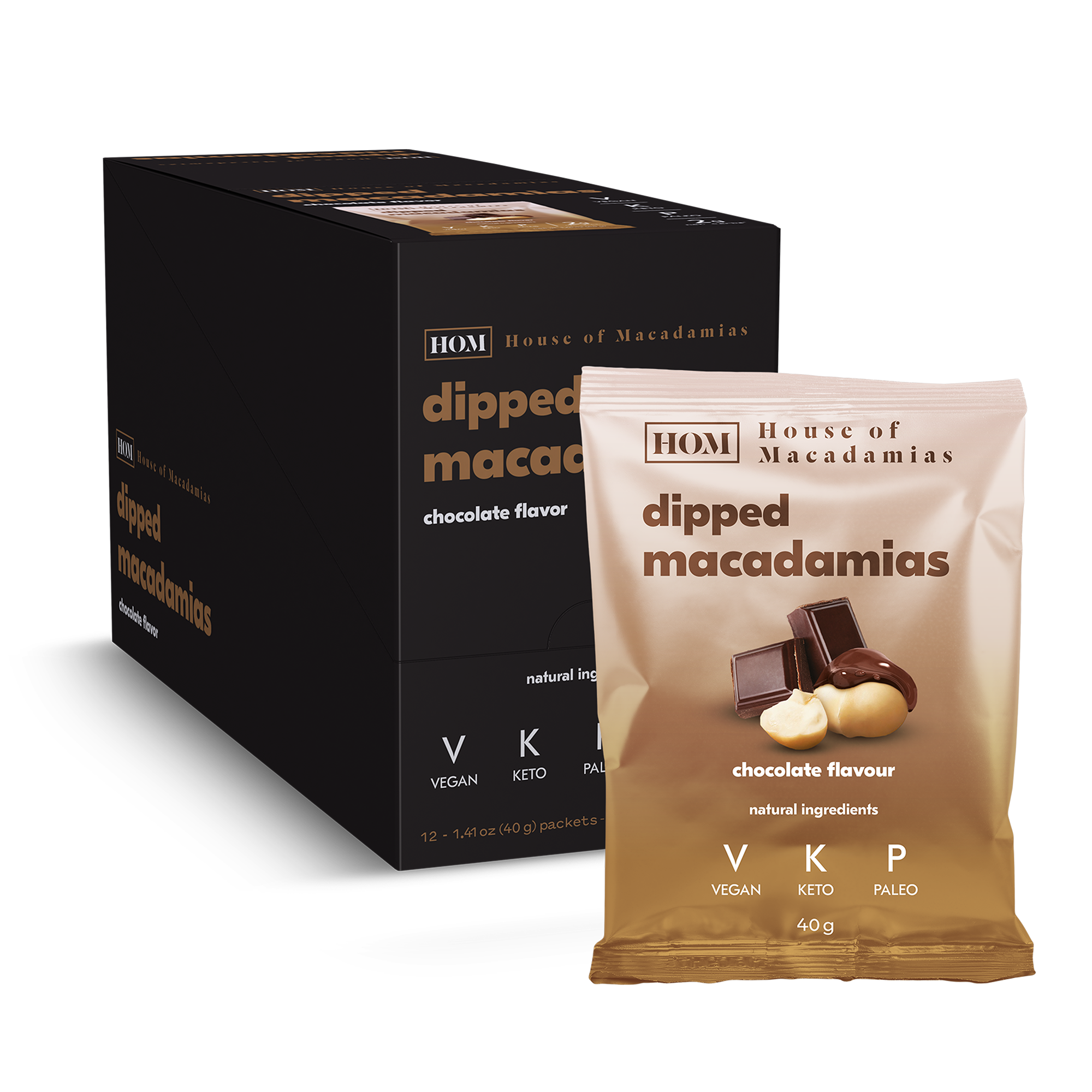 House Of Macadamia Dipped Nuts 12x40g Chocolate