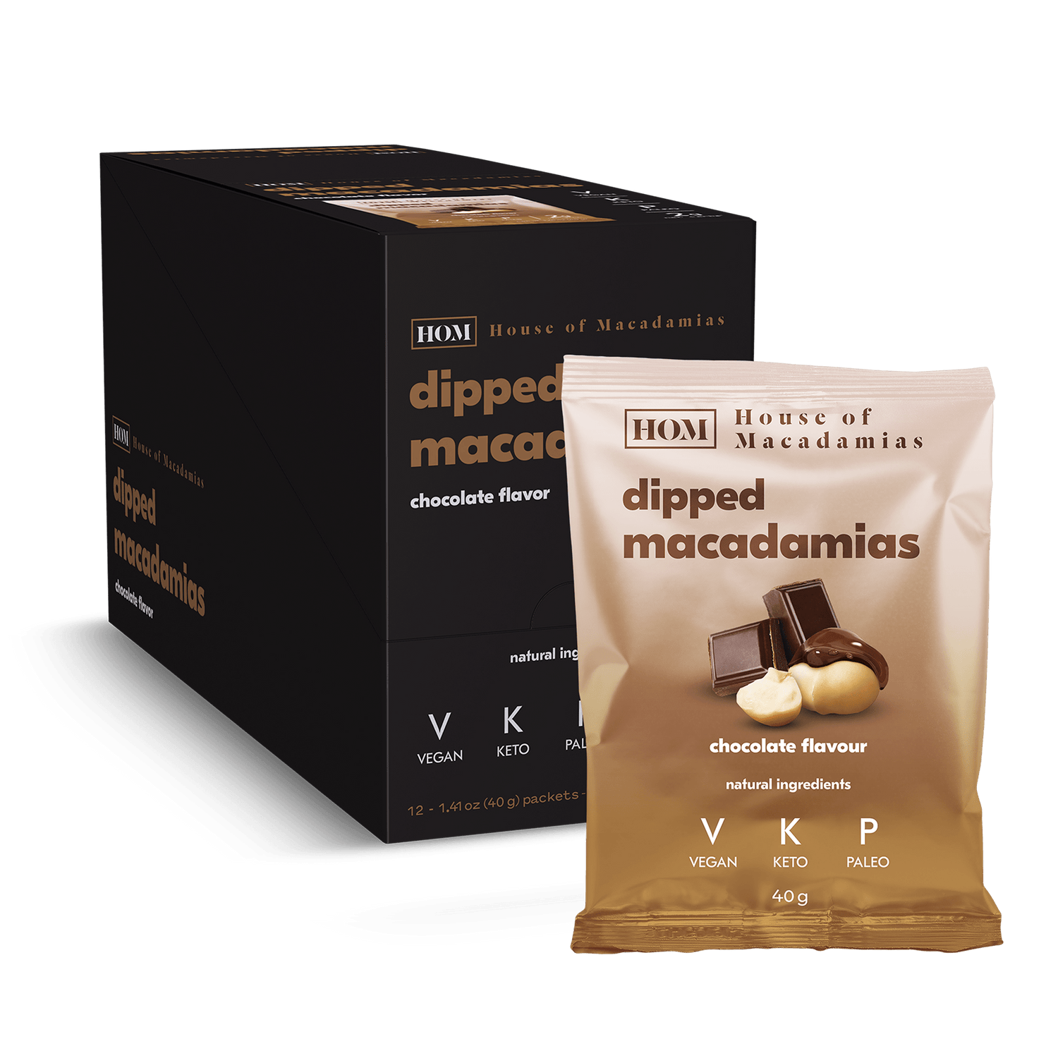 House Of Macadamia Dipped Nuts 12x40g Chocolate