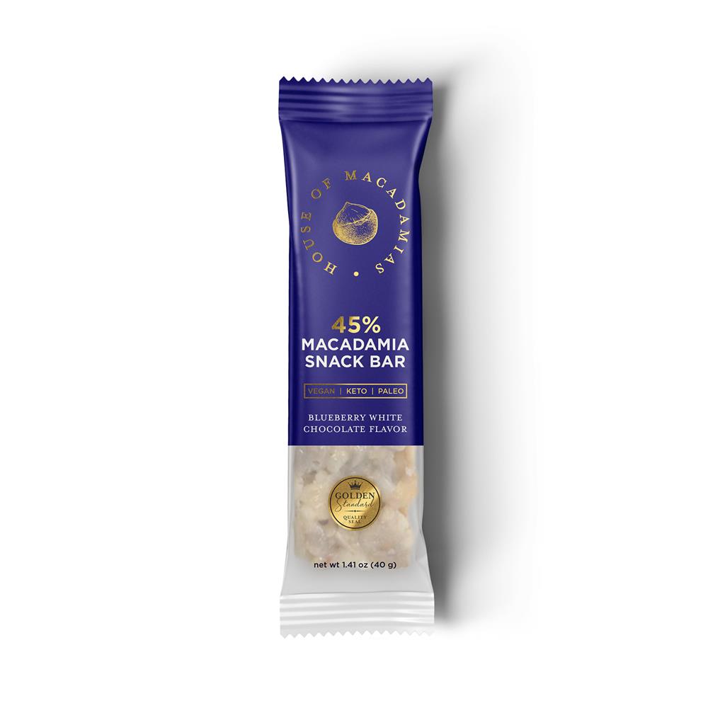 Organic Snack Bar Blueb White Choc 40g, House of Macadamias