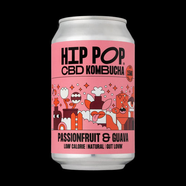 CBD Kombucha Passionfruit & Guava 330 ml (case of 12 cans), Hip Pop