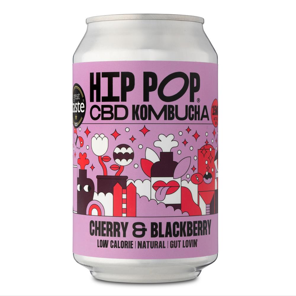 Hip Pop CBD Kombucha Cherry & Blackberry 330 ml (case of 12 cans), Hip Pop