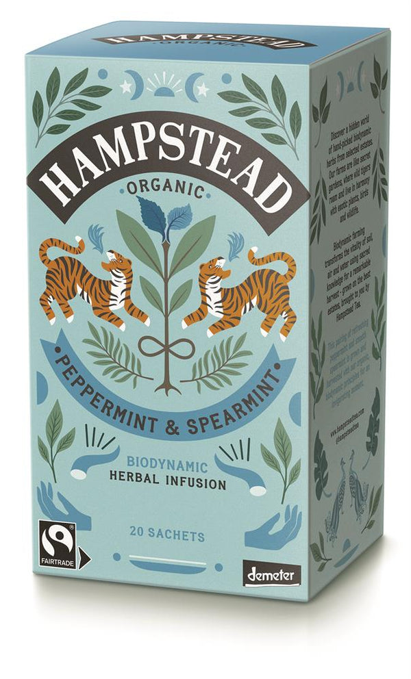 Organic Fairtrade Biodynamic Peppermint & Spearmint 20 Bag 30g, Hampstead Tea