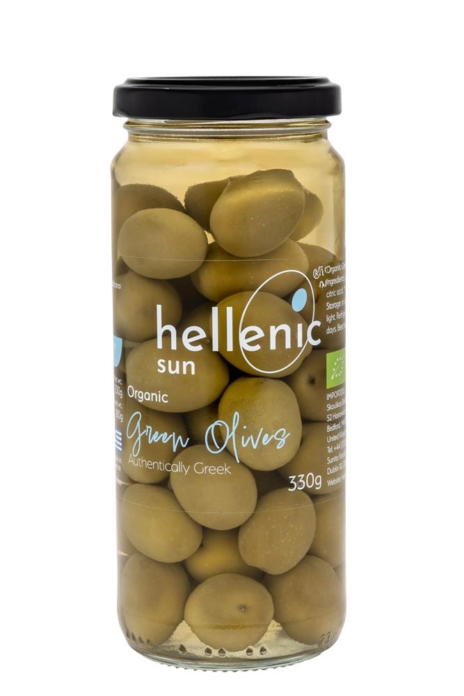 Hellenic Sun Organic Green Olives 330g, Hellenic Sun