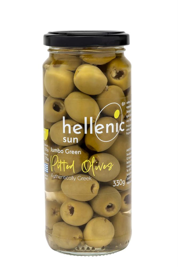 Hellenic Sun Pitted Jumbo Green Olives 330g, Hellenic Sun