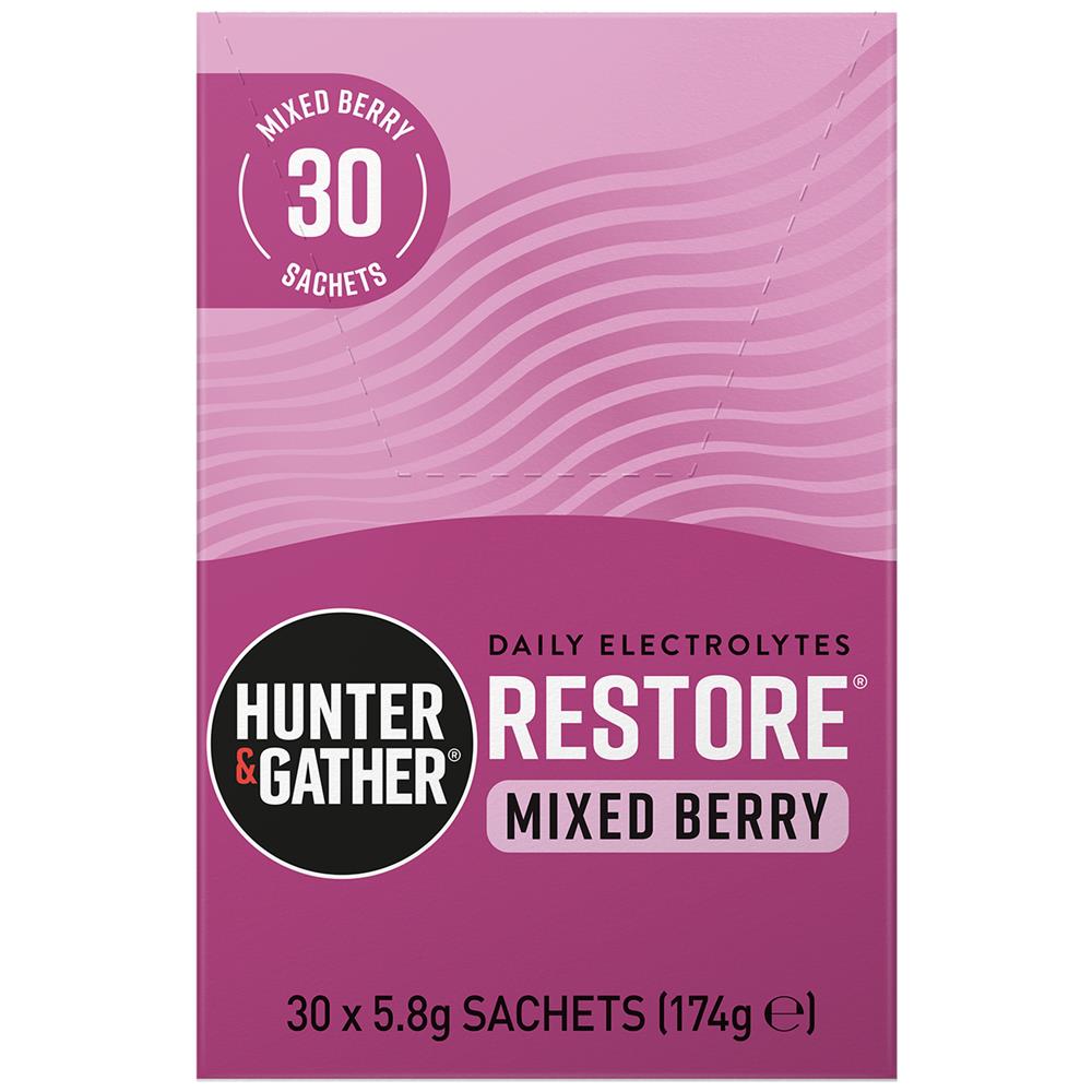 Restore Mixed Berries Electrolyte Sachets 30 x 5.8g per pack, Hunter and Gather