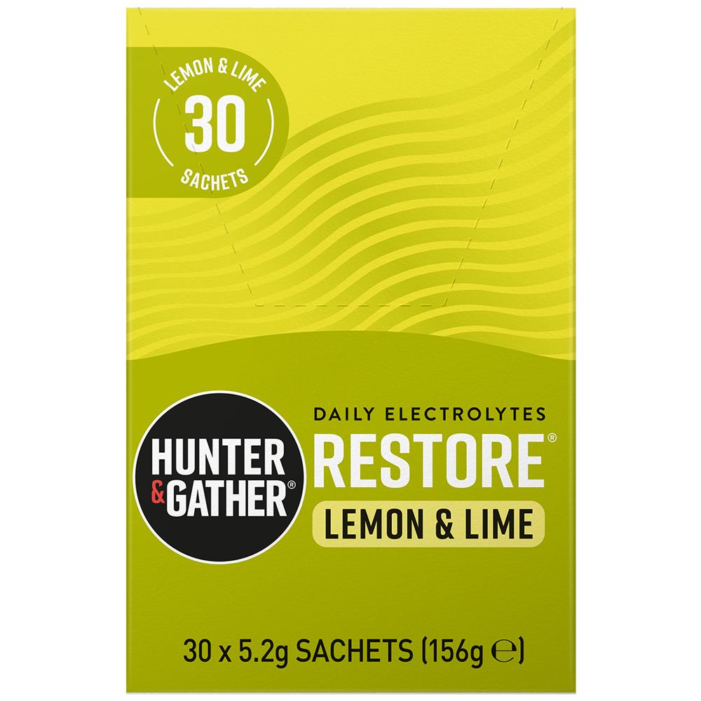 Restore Lemon & Lime Electrolyte Sachets 30 x 5.21g per pack, Hunter and Gather