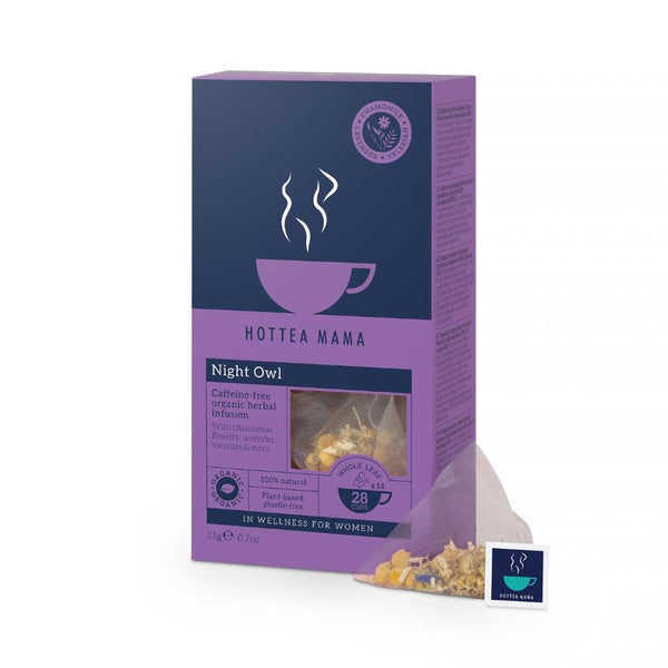 A calming blend of organic herbs & flowers to support sleep, HotTea Mama