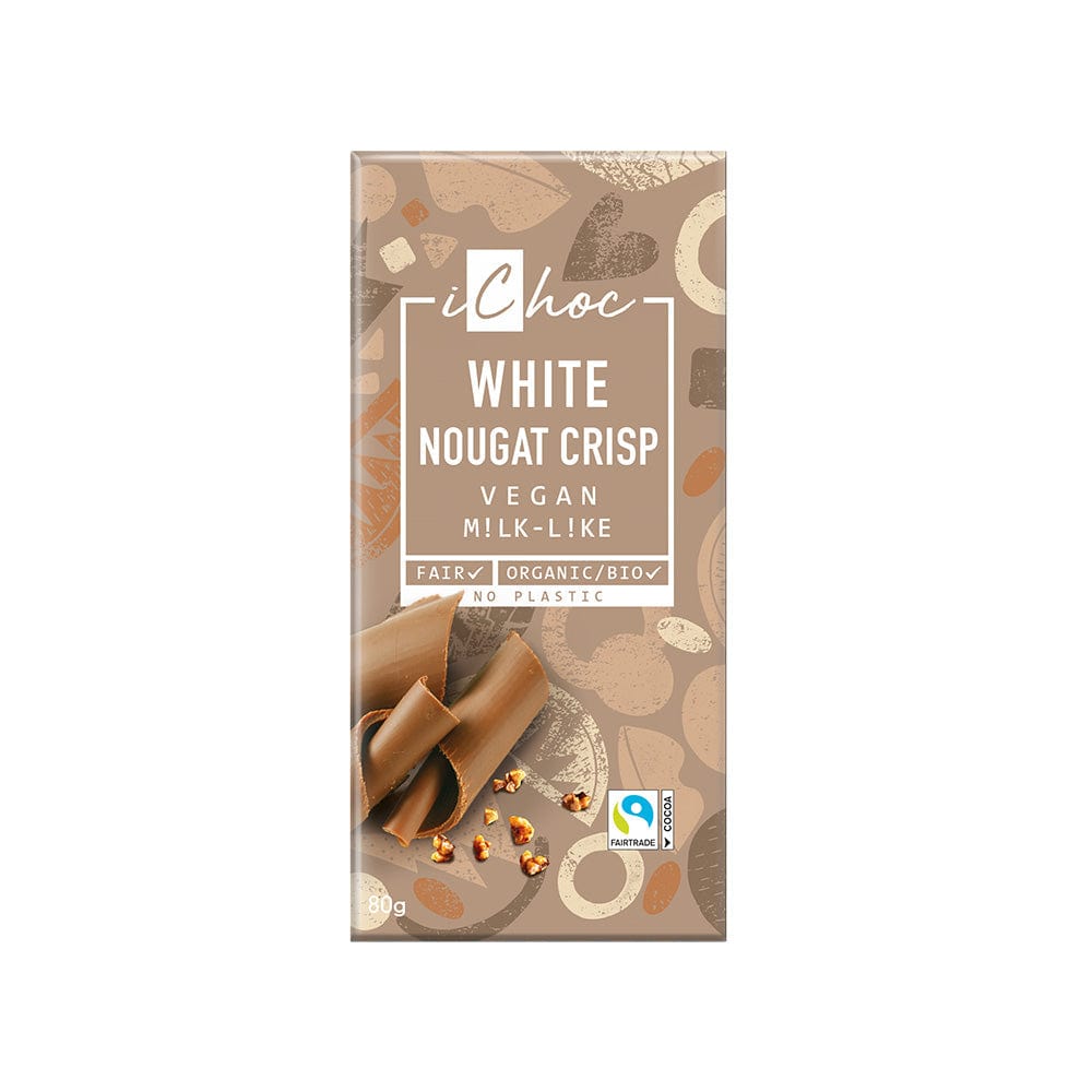 White Nougat Crisp Chocolate Vegan Organic 80g, iChoc