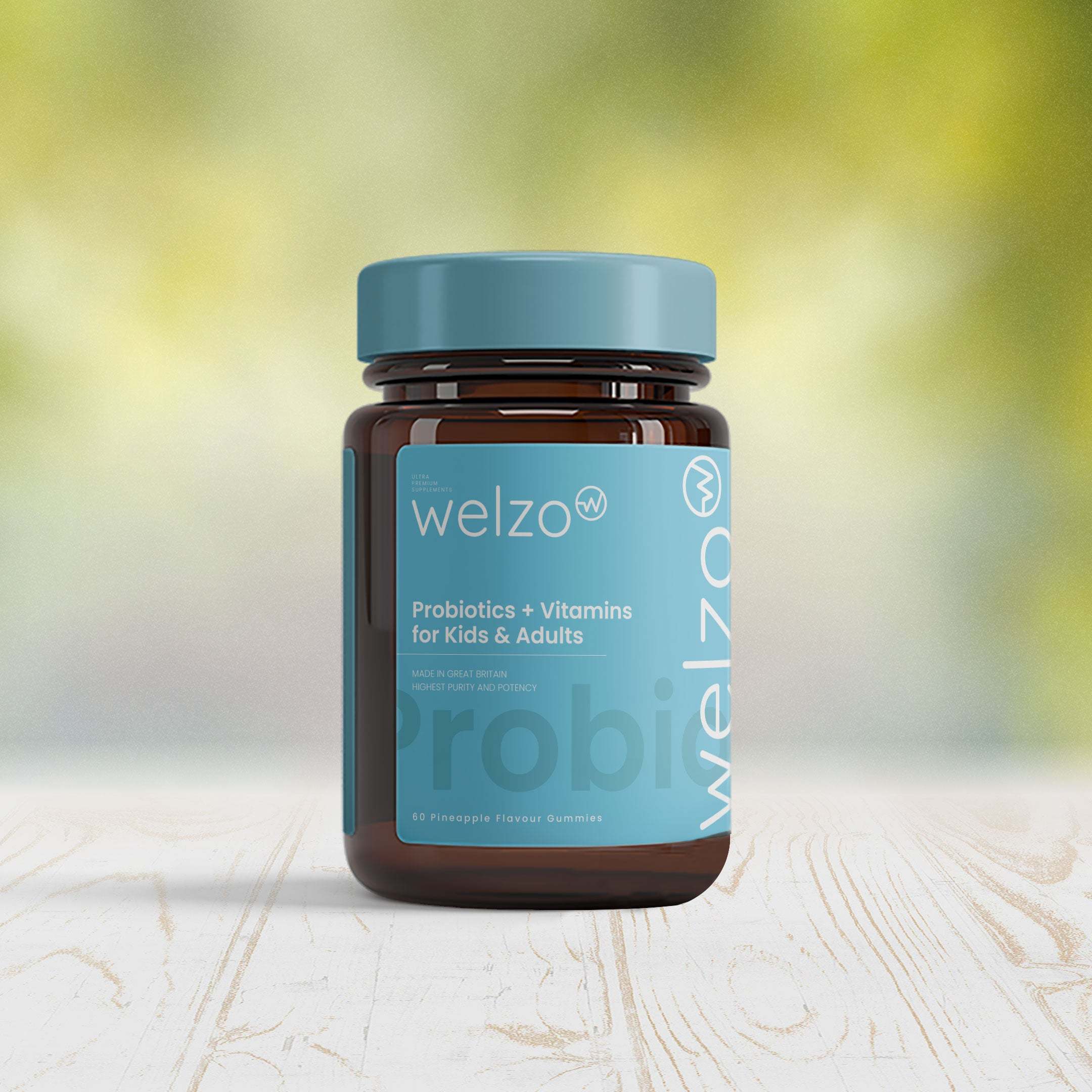 Welzo Probiotics + Vitamins for Kids & Adults - 60 Pineapple Flavour Gummies