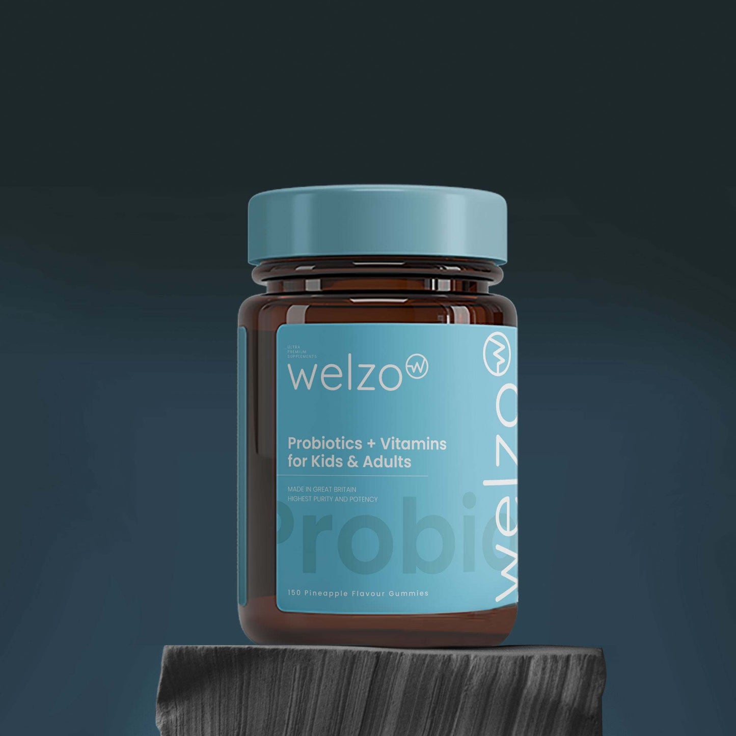 Welzo Probiotics + Vitamins for Kids & Adults - 150 Pineapple Flavour Gummies