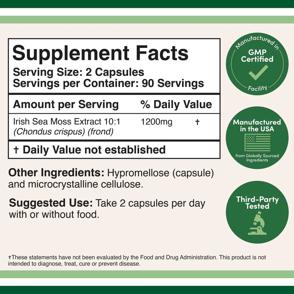 Extrait de mousse irlandaise à double bois - 180 x 600 mg de capsules
