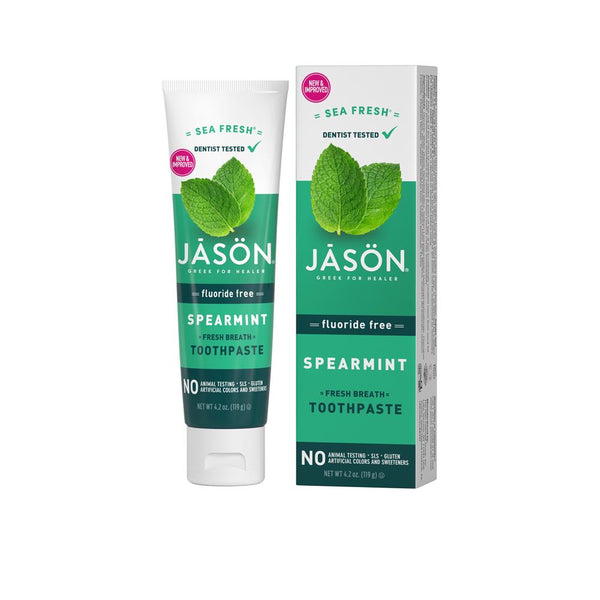 Sea Fresh Spearmint Fresh Breath Toothpaste Fluoride Free -119g, Jason Bodycare