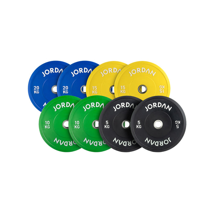 JORDAN 100kg HG Coloured Rubber Bumper Plate Set - 2x5kg, 2x10kg, 2x15kg, 2x20kg - Welzo