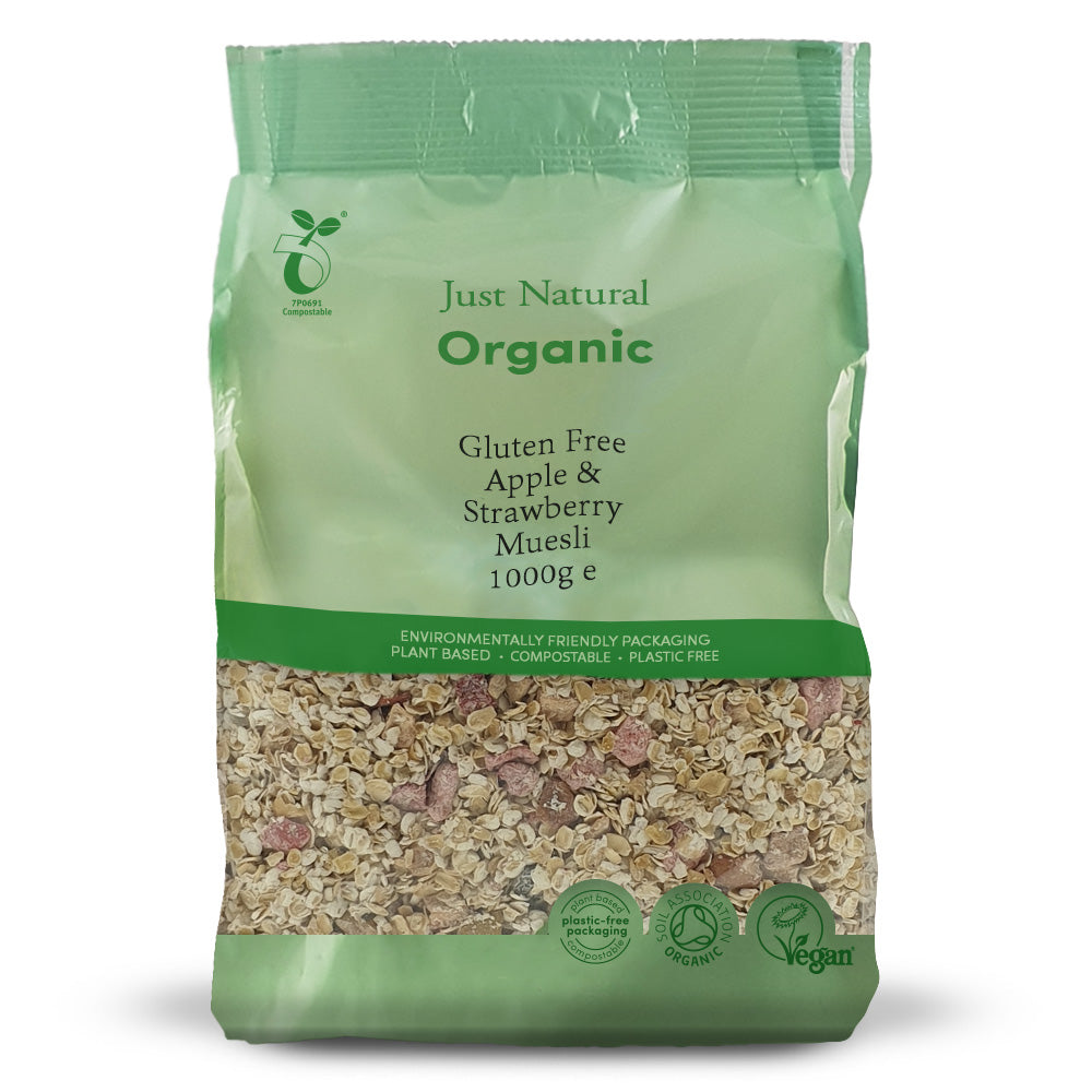 Organic Gluten Free Apple & Strawberry Muesli 1000g, Just Gluten Free