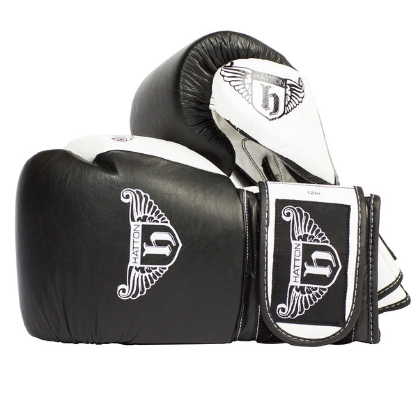 Hatton Pro Sparring Leather Velcro Glove (pair) Black 10oz - Welzo