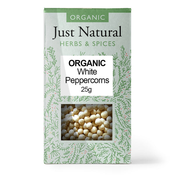 Organic White Peppercorns (Box) 25g, Just Natural Herbs