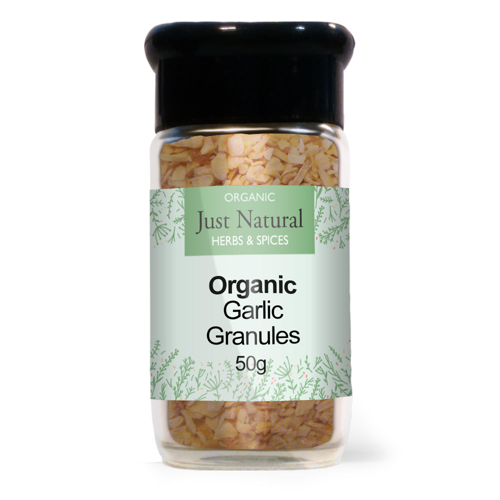 Organic Garlic Granules (Glass Jar) 65g, Just Natural Herbs