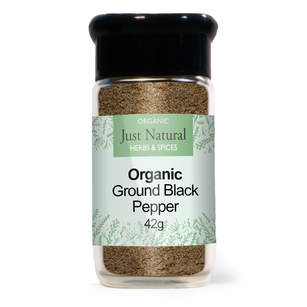 Organic Ground Black Pepper (Glass Jar) 55g, Just Natural Herbs