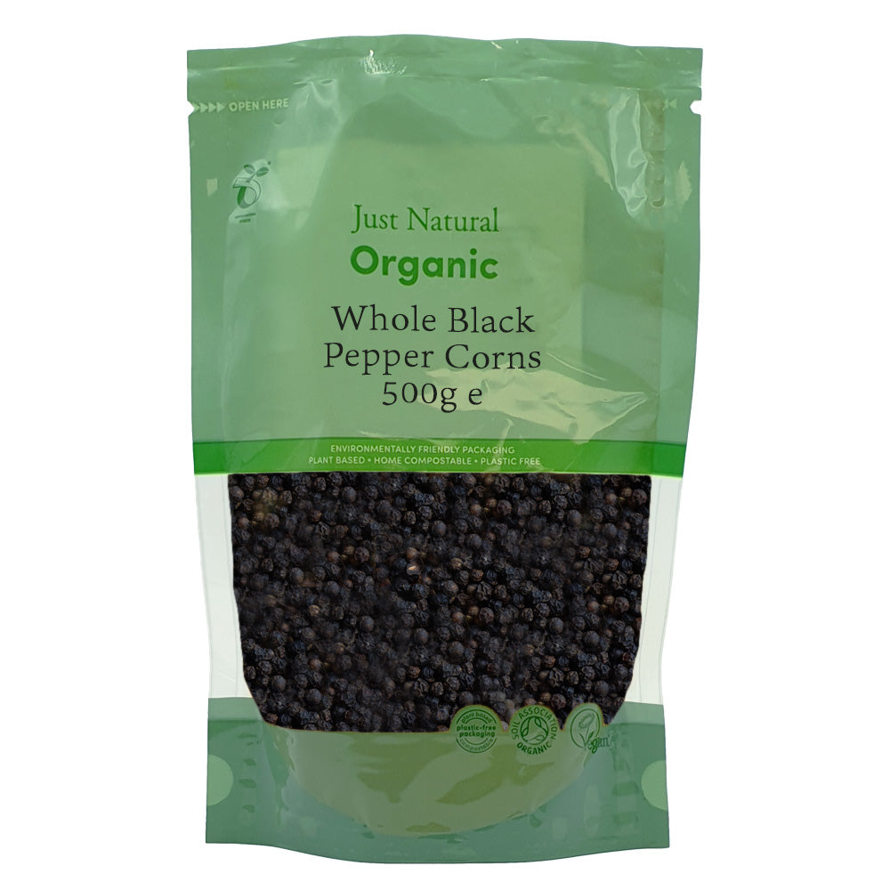 Organic Whole Black Pepper Corns 500g, Just Natural Herbs