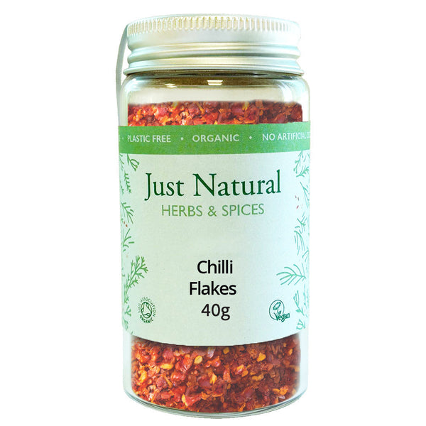 Organic Chilli Flakes (Jar) 40g, Just Natural Herbs