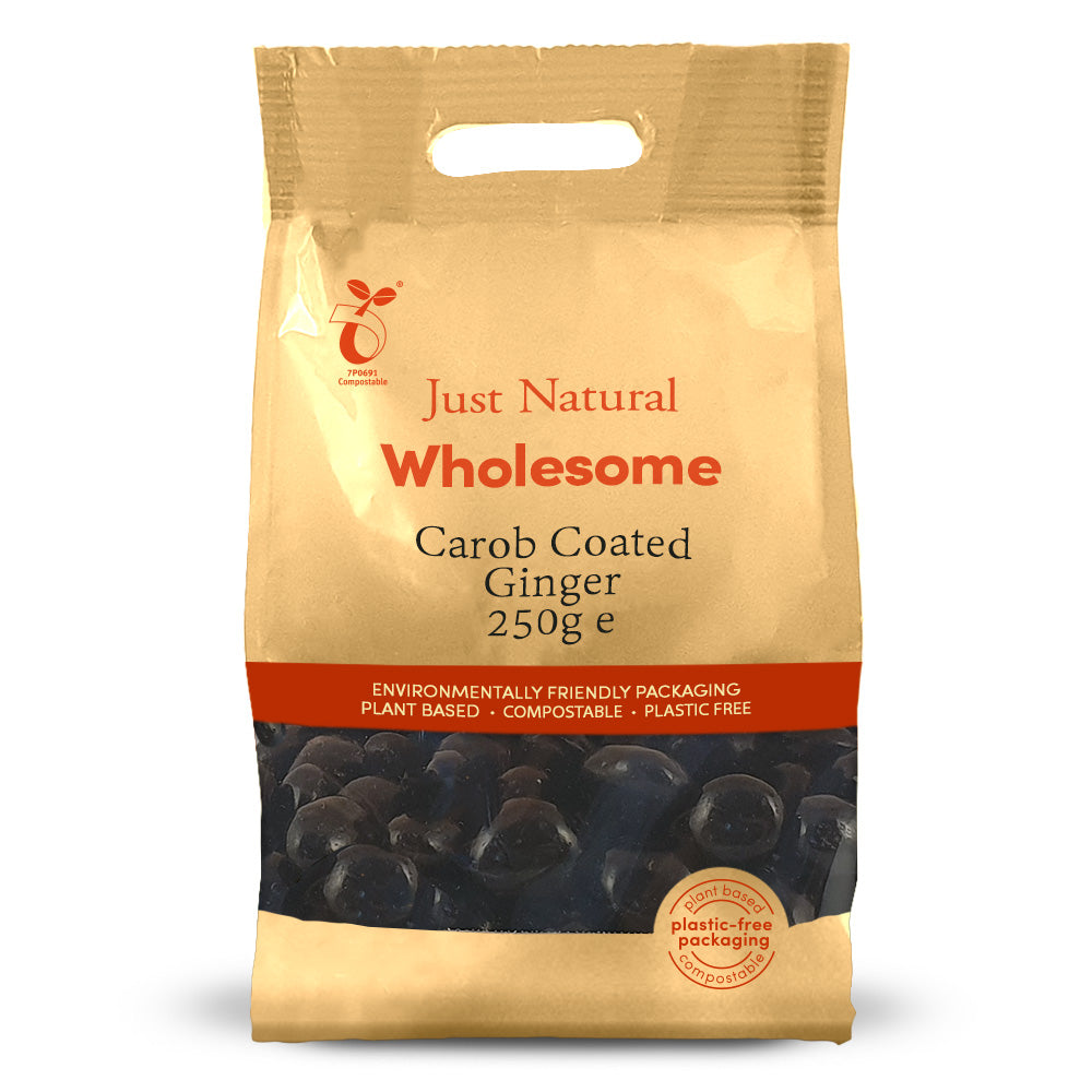 Carob Coated Ginger 250g, Just Natural Wholesome