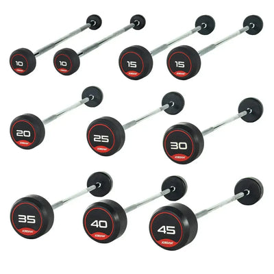 JORDAN 10 - 45kg Rubber Barbell (5kg increments / 10 Bars) - Straight Bar - Red