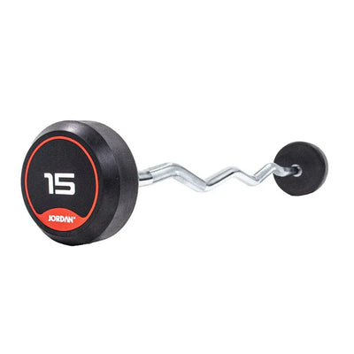 JORDAN 15kg Rubber Barbell - Curl Bar - Red