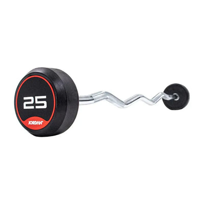 JORDAN 25kg  Rubber Barbell - Curl Bar - Red