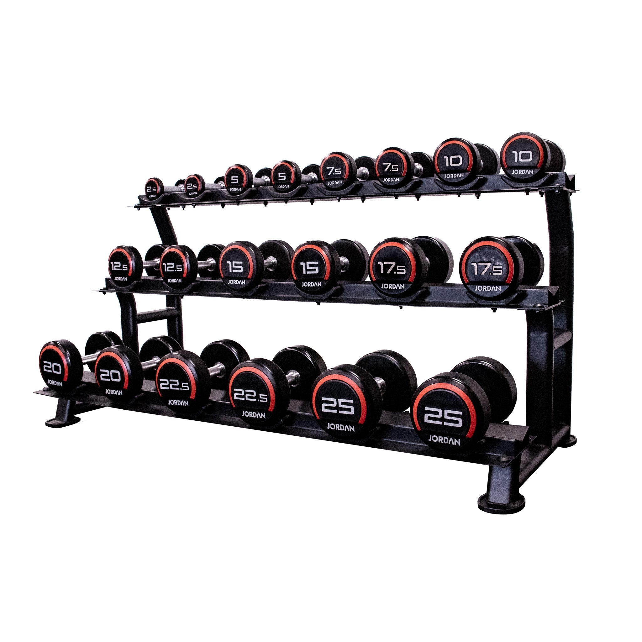 JORDAN 10 pair, 3 tier dumbbell rack with saddles, oval, Grey - Welzo