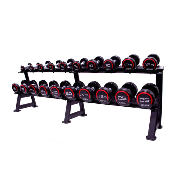 JORDAN 10 pair, 2 tier dumbbell rack with saddles, oval, Black - Welzo