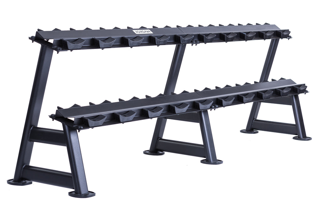 JORDAN 10 pair - 2 Tier Dumbbell Rack - Including Saddles & Weight Labels - Oval - Black - Welzo