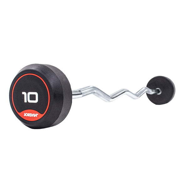 JORDAN 10kg Rubber Barbell - Curl Bar - Red - Welzo