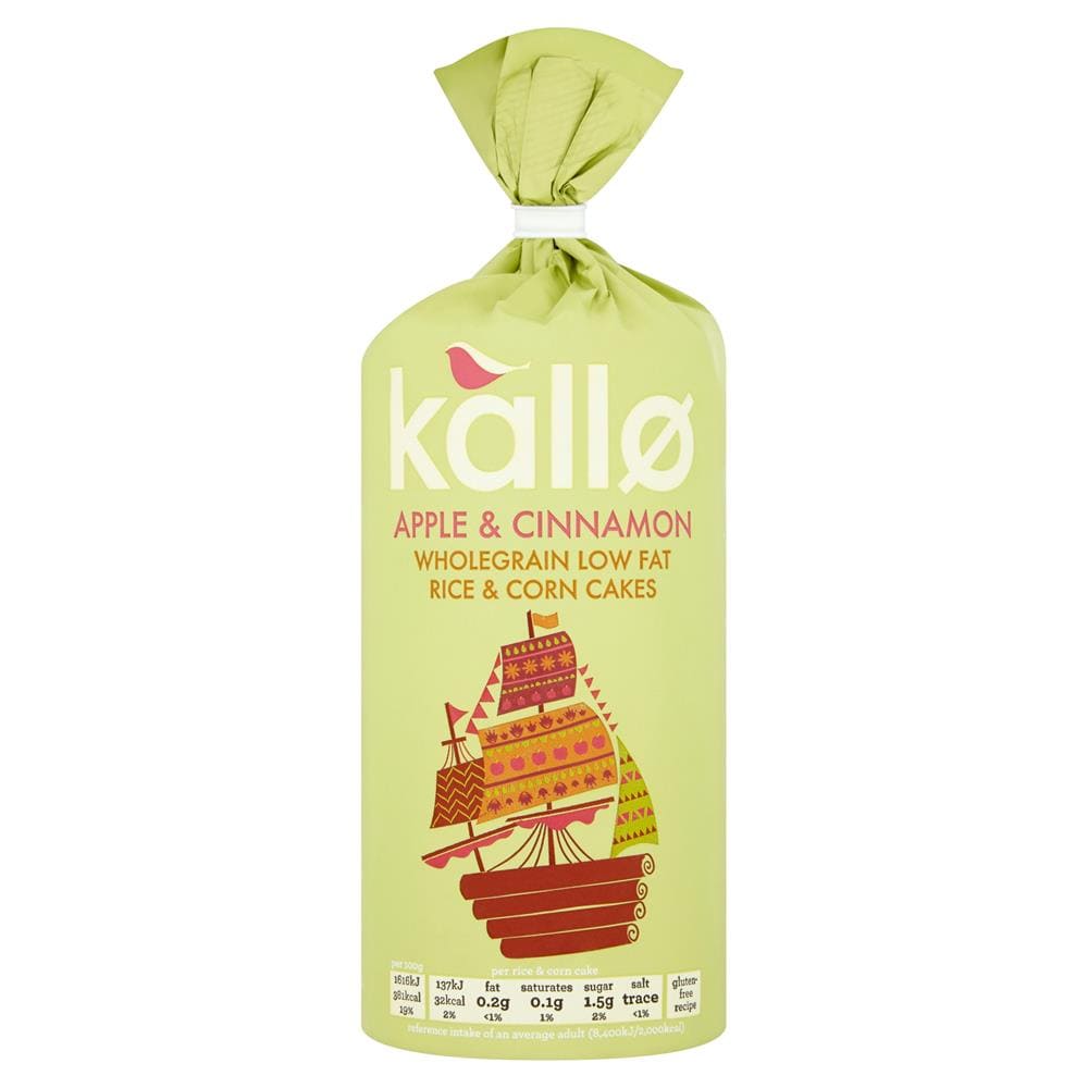 Apple & Cinnamon Wholegrain Rice & Corn Cakes 127g, Kallo