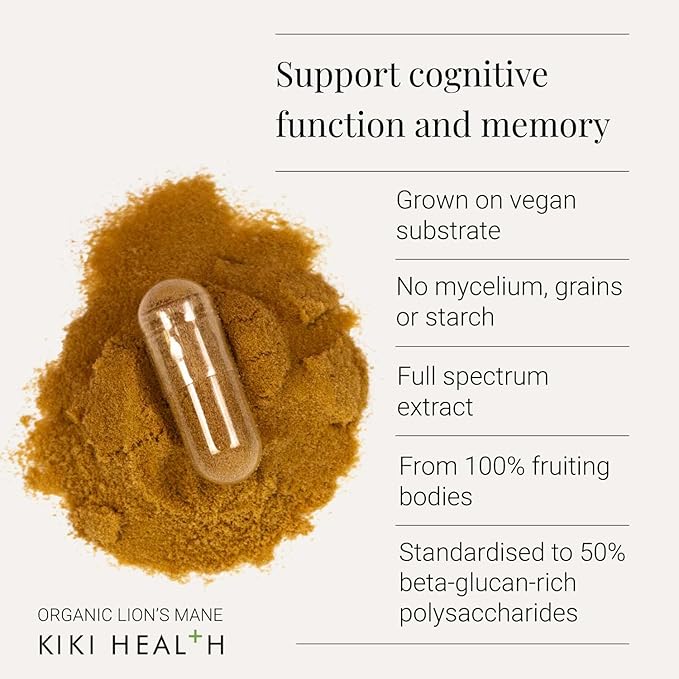 KIKI Health Organic Lion's Mane Extract Mushroom 60 Vegicaps