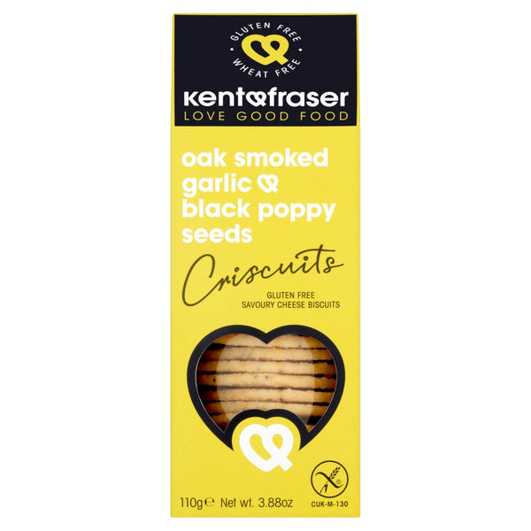 Gluten-Free Oak Smoked Garlic Poppy Seed Cheese Wafer 110g, Kent and Fraser