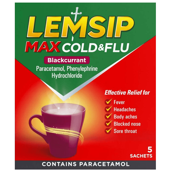 Lemsip Max Cold & Flu Sachets Blackcurrant Pack of 5 - welzo