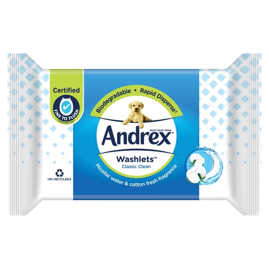 Andrex Classic Clean Washlets Flushable Wipes Pack of 36 - welzo