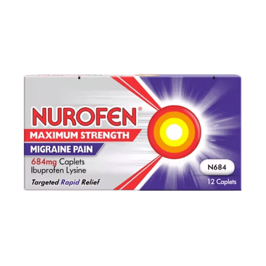 Nurofen Migraine Pain Maximum Strength 684mg Caplets Pack of 12 - welzo