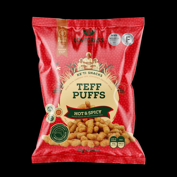 Teff Puffs Hot & Spicy 25g, Lovegrass Ethiopia