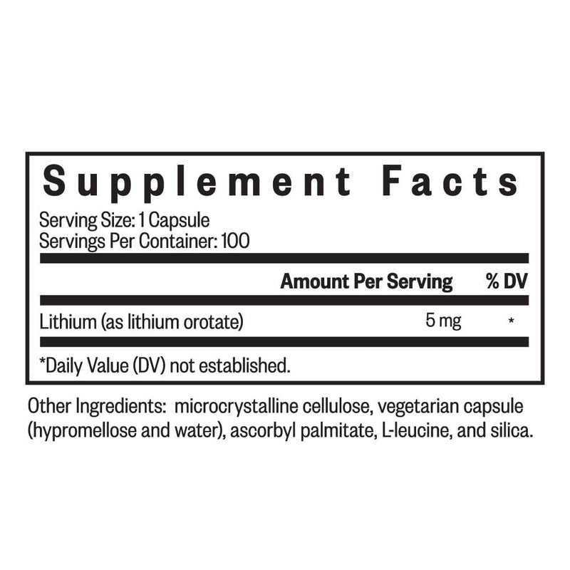 Lithium Orotate - 5 mg - 100 veg caps - Seeking Health