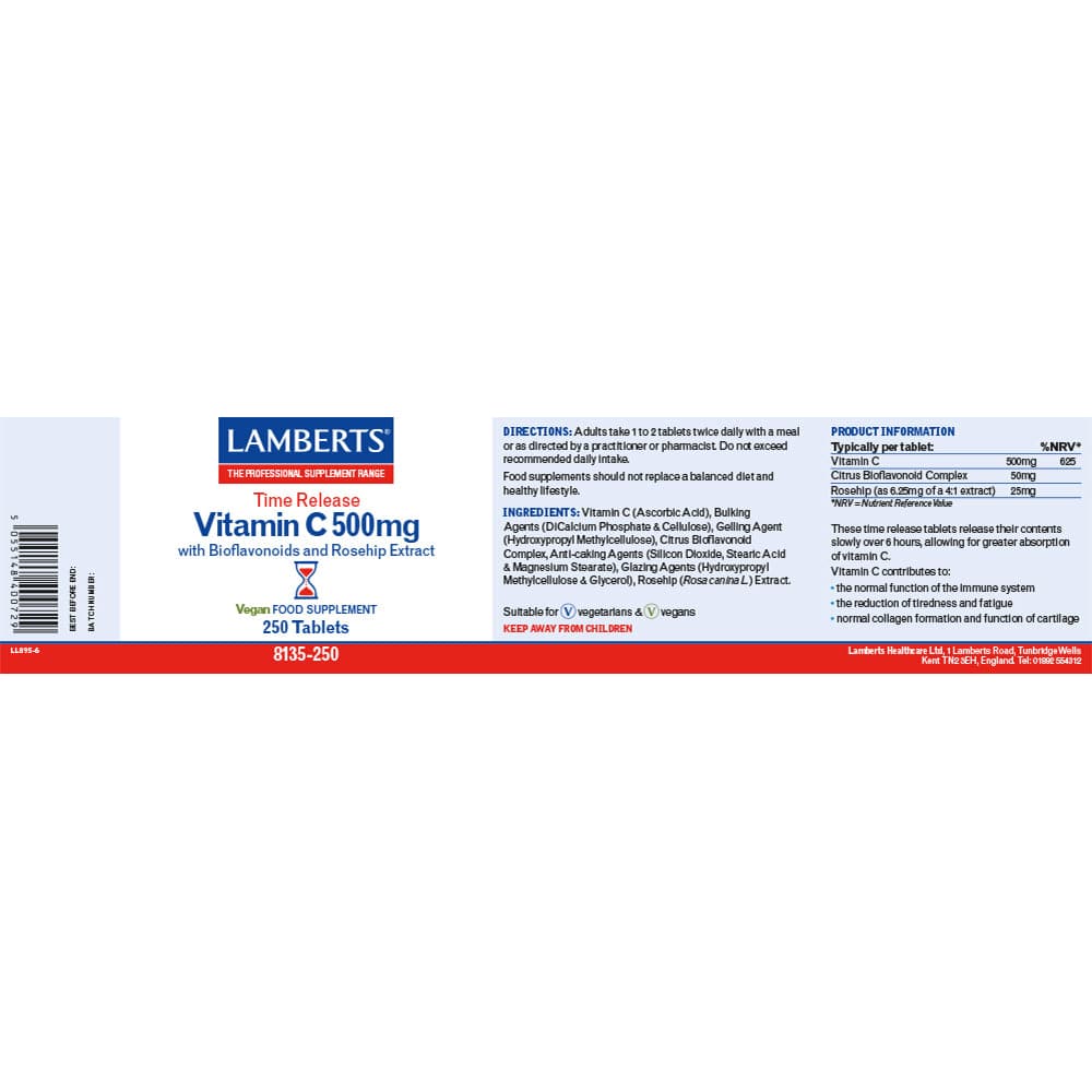 Lamberts Time Release Vitamin C 500mg – 250 Tablets – image 2