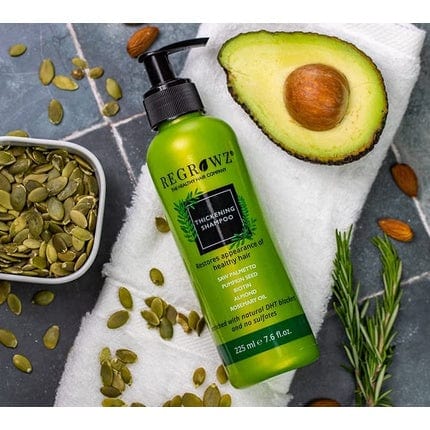 Regrowz Thickening Shampoo with Saw Palmetto, Biotin, Rosemary Oil, Coconut, Almond and Holy Basil Enriched with Natural DHT Blockers 225ml