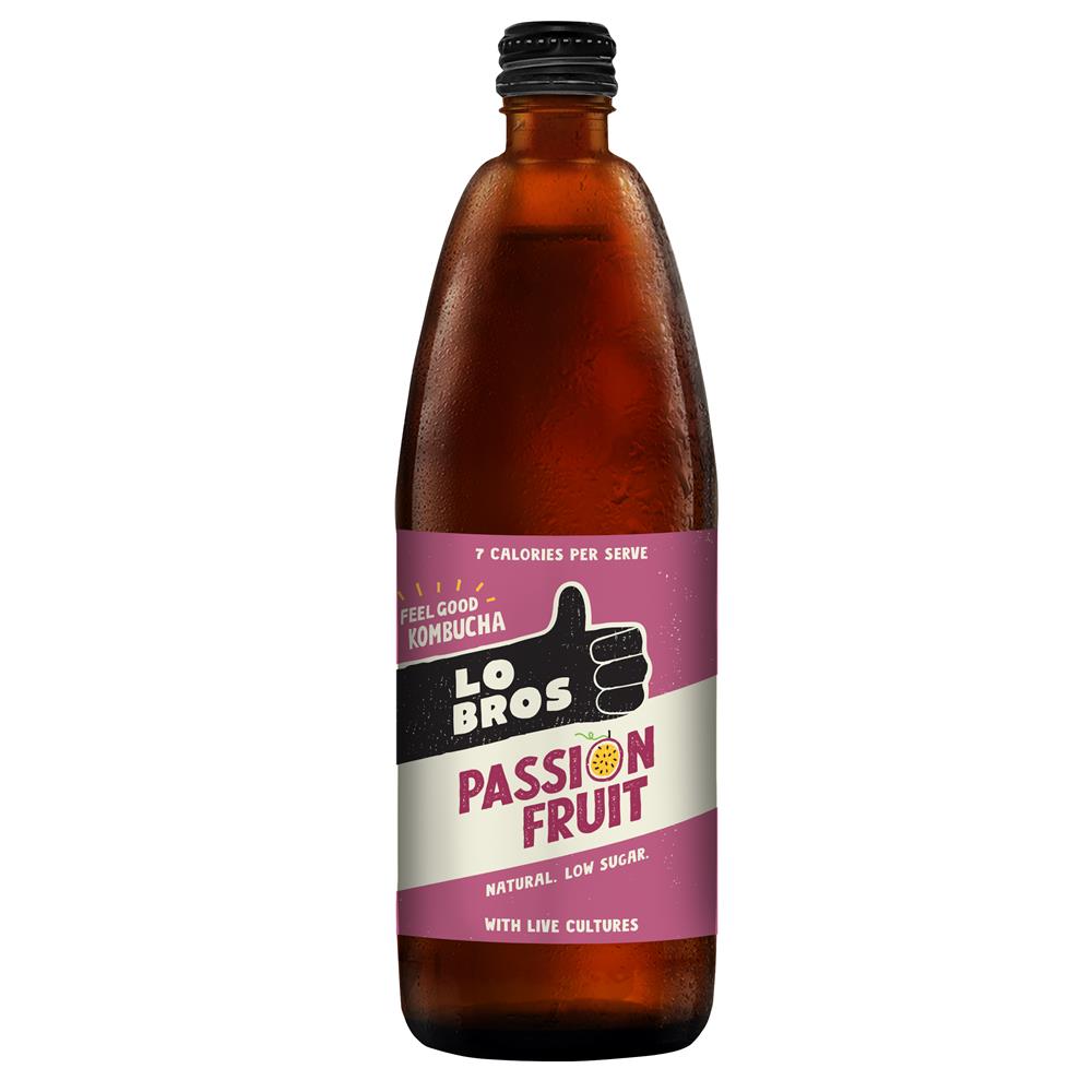 Lo Bros Passion Fruit Kombucha Low sugar 750ml, Lo Bros