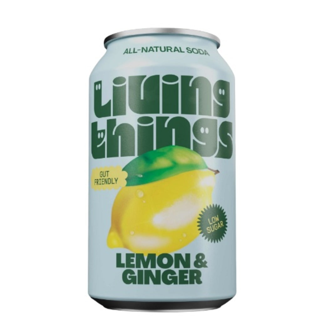 Living Things Lemon & Ginger Prebiotic + Probiotic Soda, Living Things