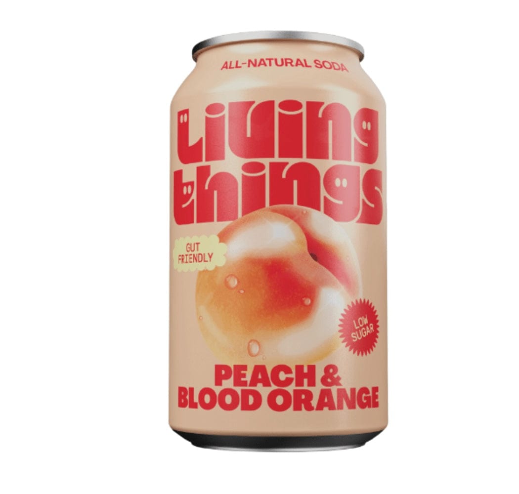 Sparkling peach and blood orange prebiotic soda, Living Things