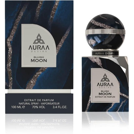 Bluish Moon Extrait de Parfum 100ml by Auraa Desire Luxury Unisex Woody Oriental Fragrance with Bergamot, Cardamom, Amber, Vanilla, and Woody Notes Long-Lasting Perfume